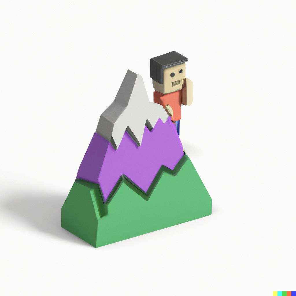 a brightly coloured, detailed icon of someone gazing at Mount Everest emoji, 3D low poly render, isometric perspective on white background